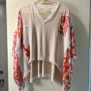 POL Boho Textured Poncho Top S
